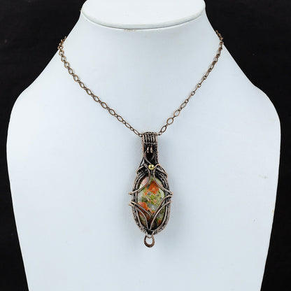 Green Pink Unakite Gemstone Pendant