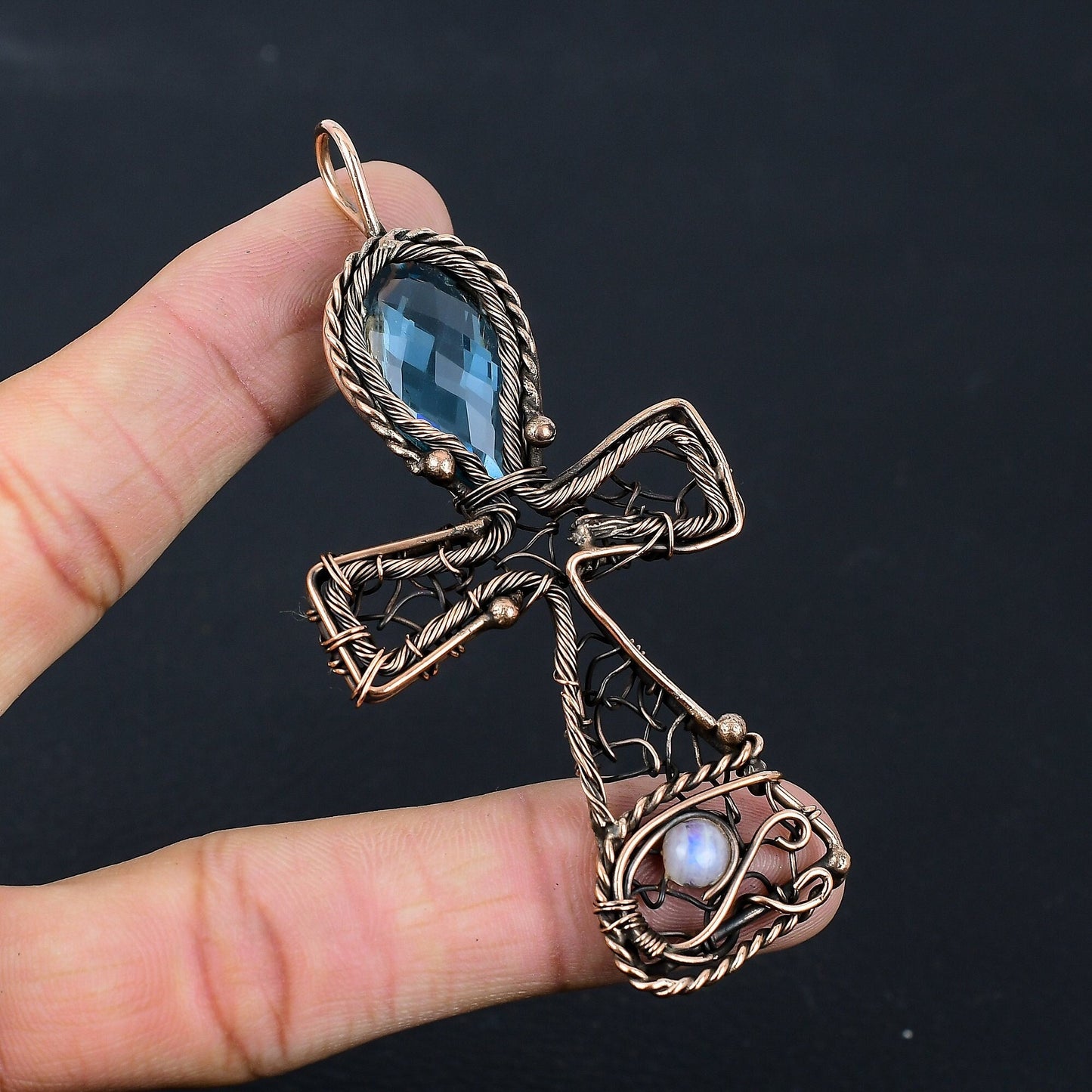 Blue Topaz Gemstone Ankh Pendant