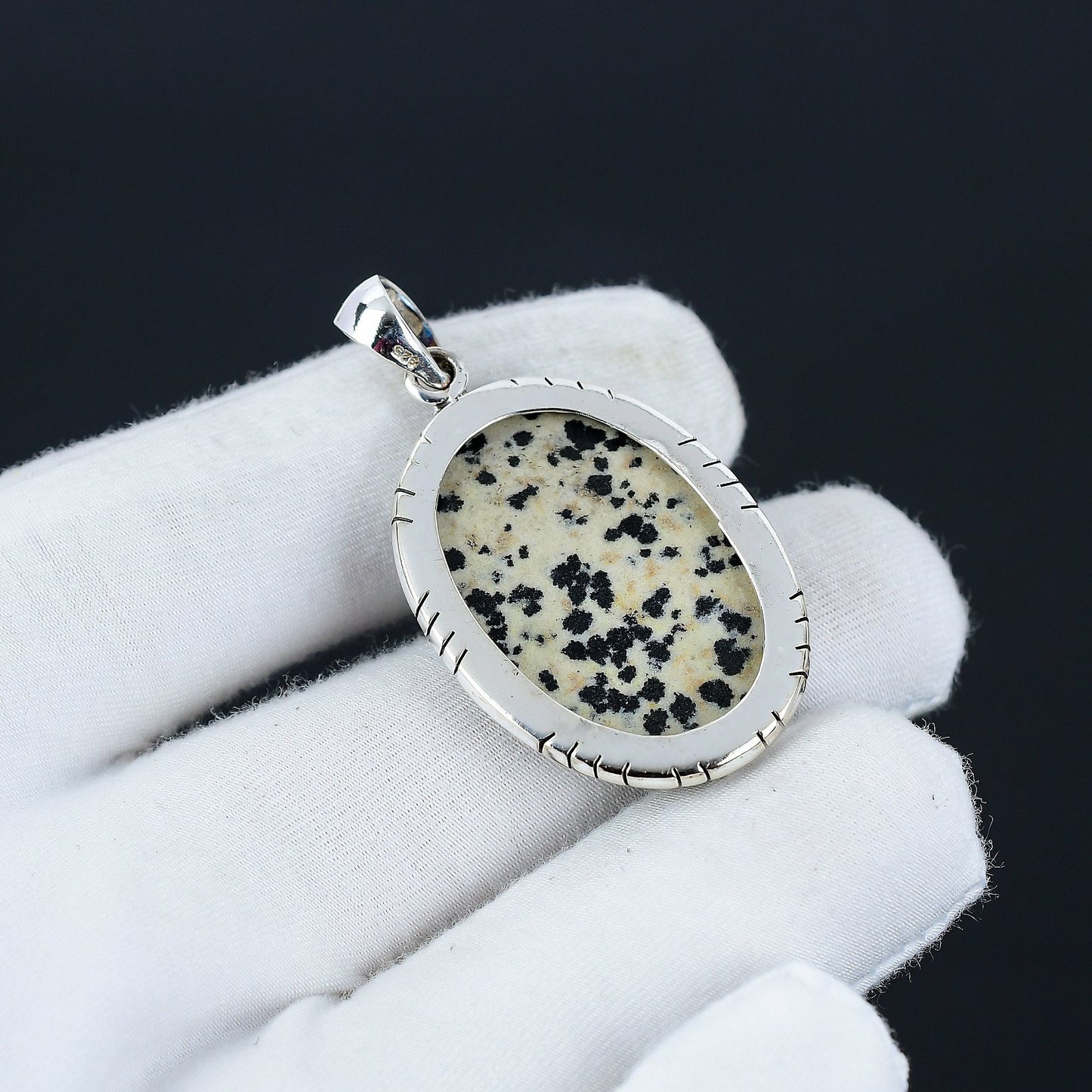 Black and White Dalmatian Jasper Pendant