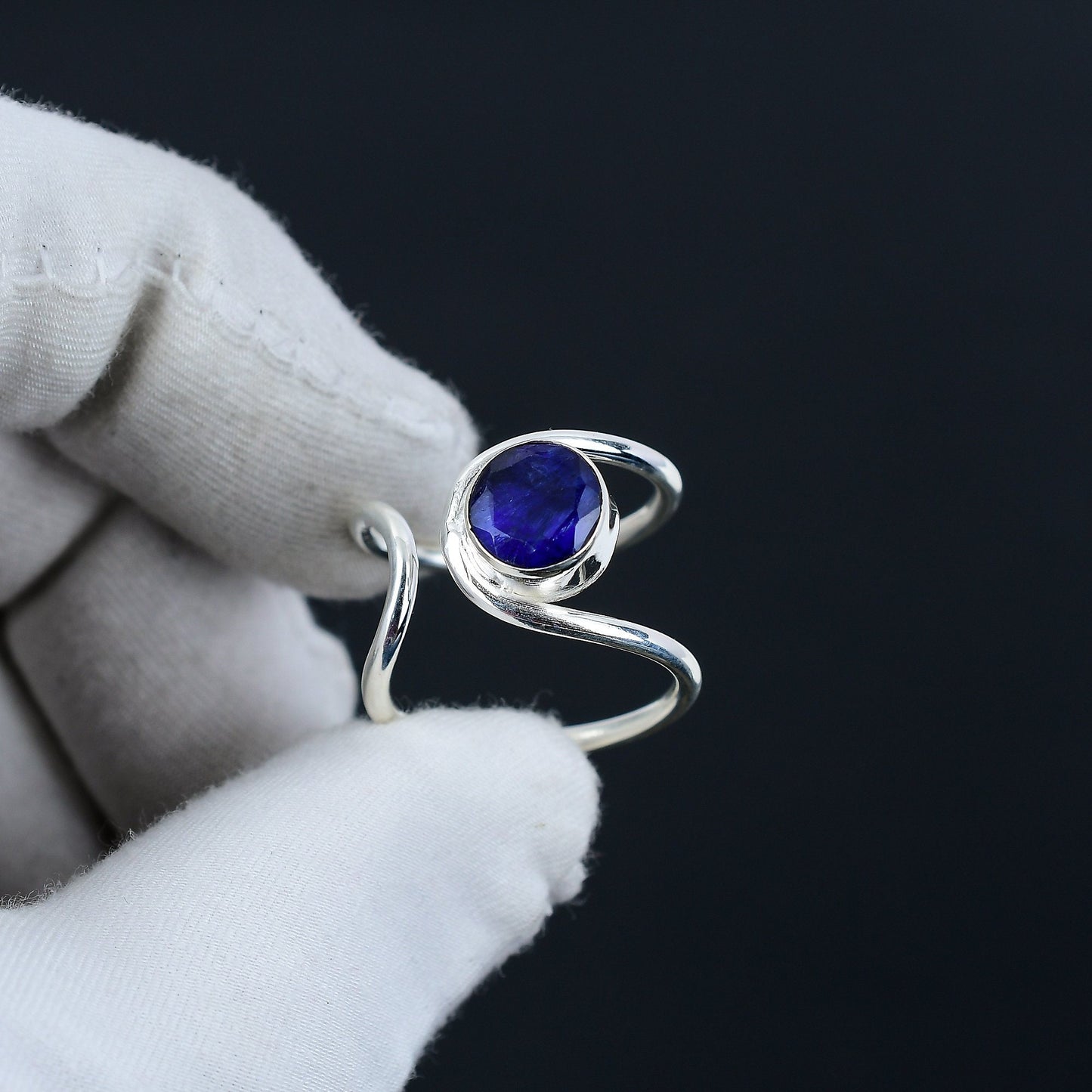 Blue Sapphire Sterling Silver Boho Ring