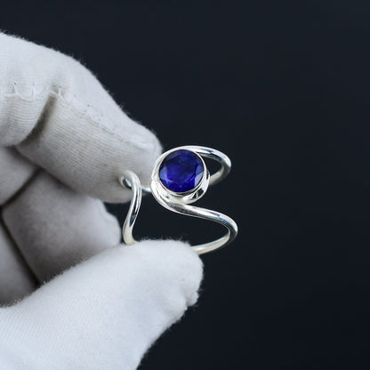Blue Sapphire Sterling Silver Boho Ring