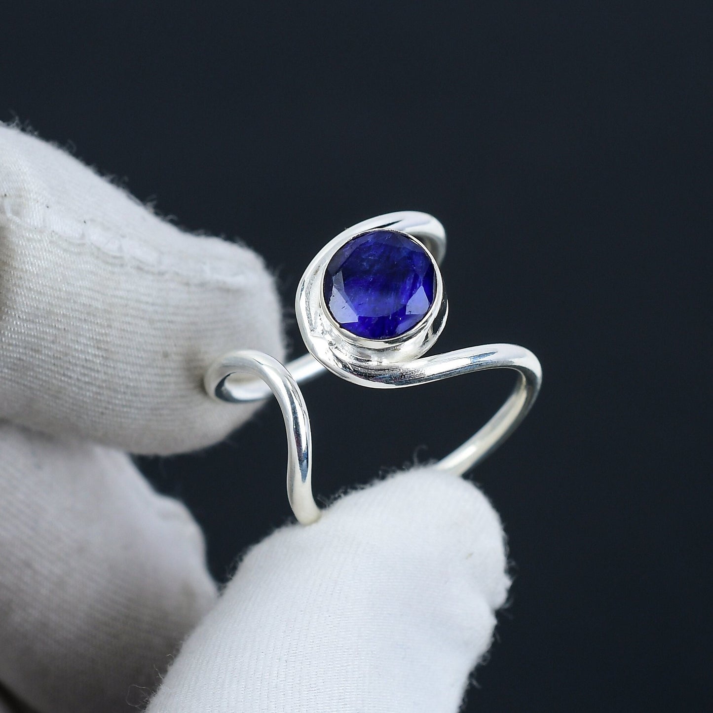Blue Sapphire Sterling Silver Boho Ring