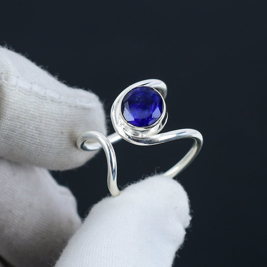 Blue Sapphire Sterling Silver Boho Ring