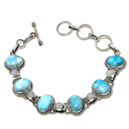 Blue Larimar & Moonstone Sterling Silver Bracelet