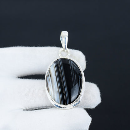 Black Banded Agate Gemstone Pendant