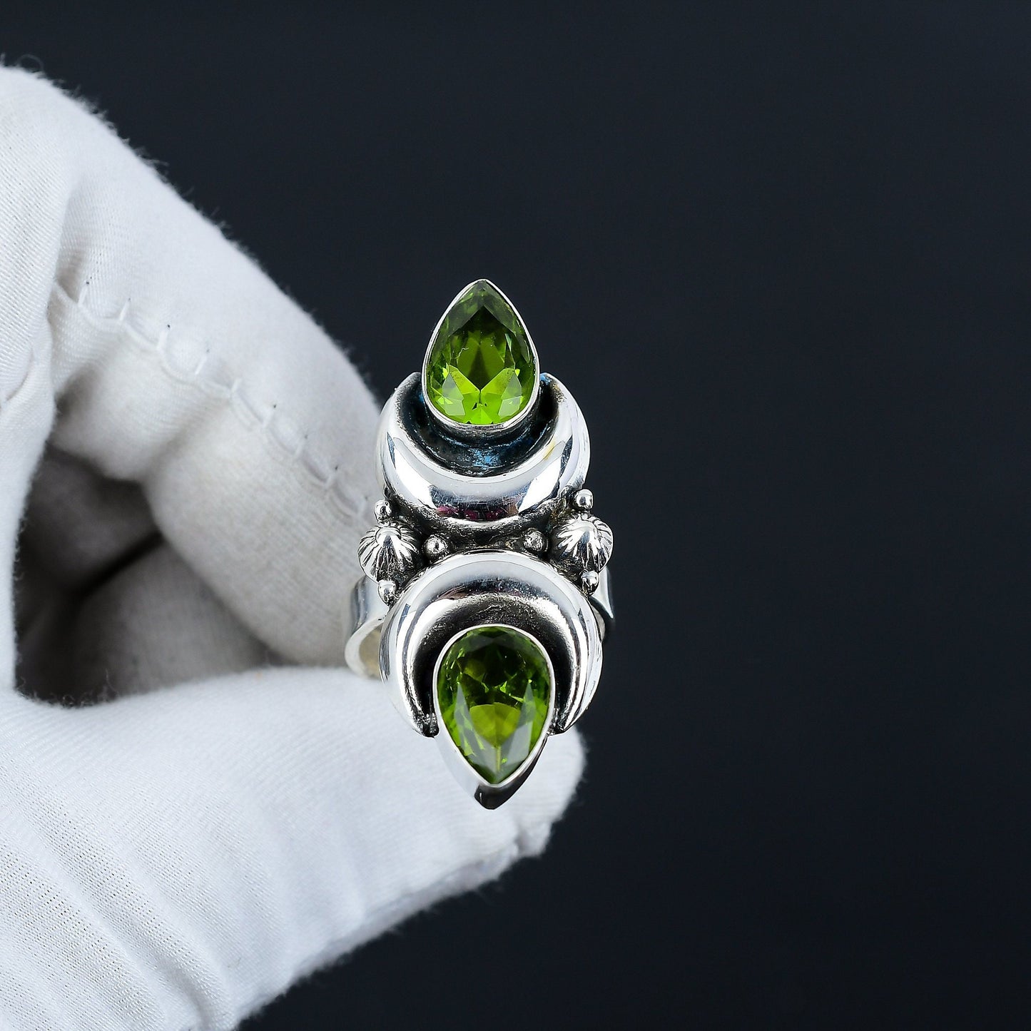 Green Peridot Sterling Silver Ring