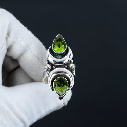 Green Peridot Sterling Silver Ring