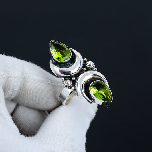 Green Peridot Sterling Silver Ring