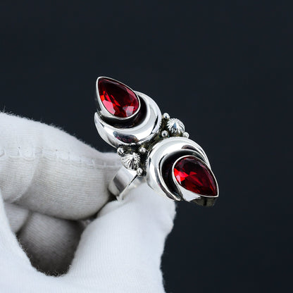 Red Garnet Gemstone Sterling Silver Ring