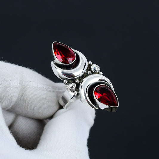 Red Garnet Gemstone Sterling Silver Ring