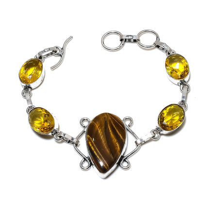 Golden Tiger Eye & Yellow Citrine Gemstone Bracelet