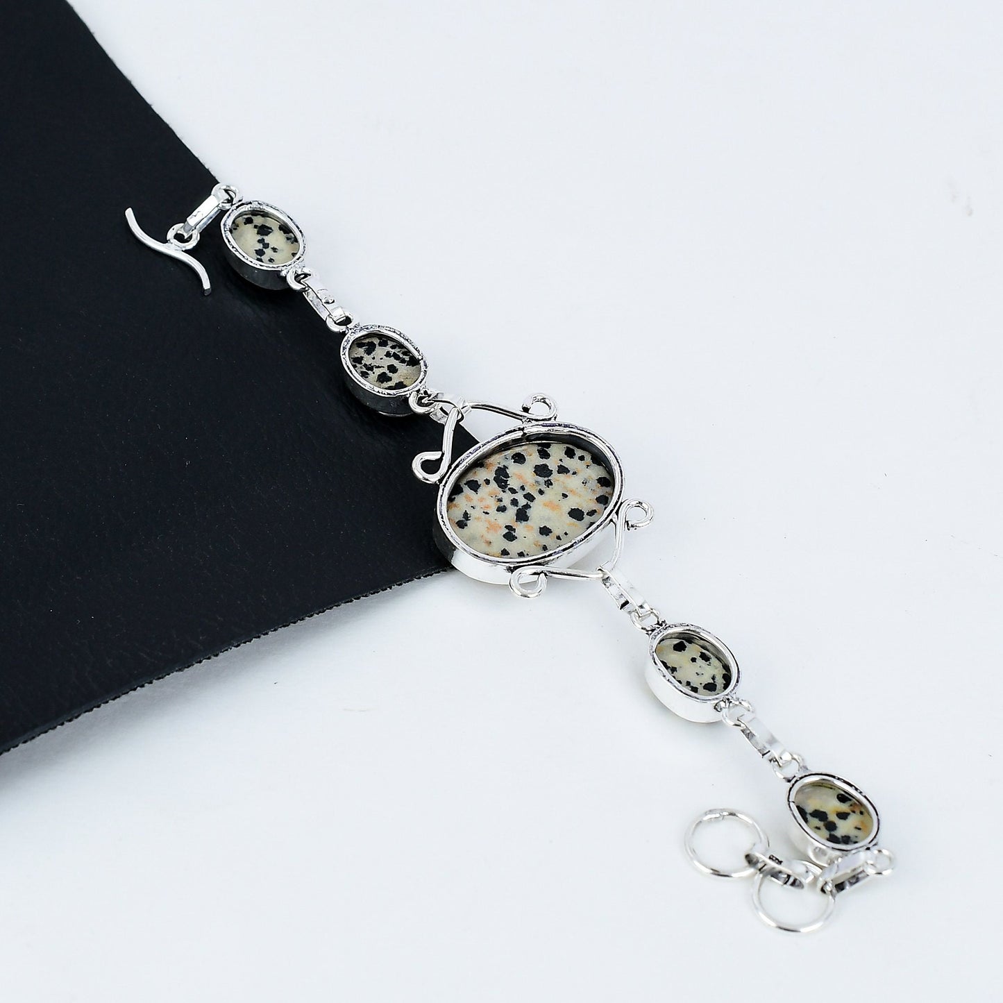 Black & Cream Dalmatian Jasper Gemstone Bracelet