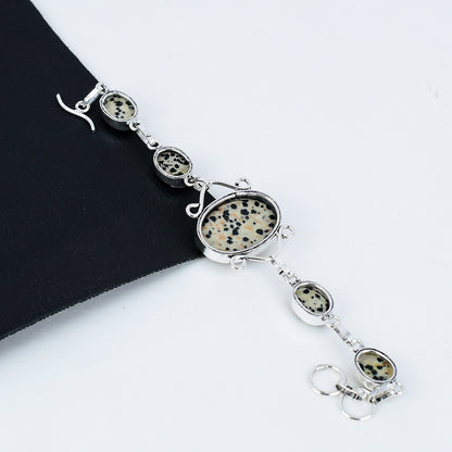 Black & Cream Dalmatian Jasper Gemstone Bracelet