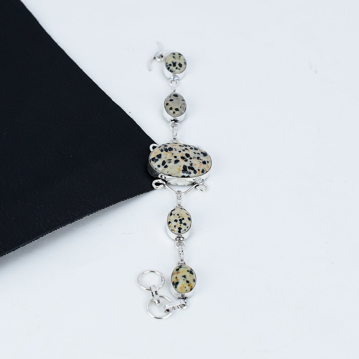 Black & Cream Dalmatian Jasper Gemstone Bracelet