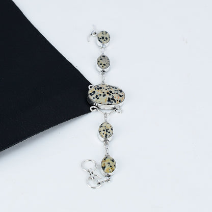 Black & Cream Dalmatian Jasper Gemstone Bracelet