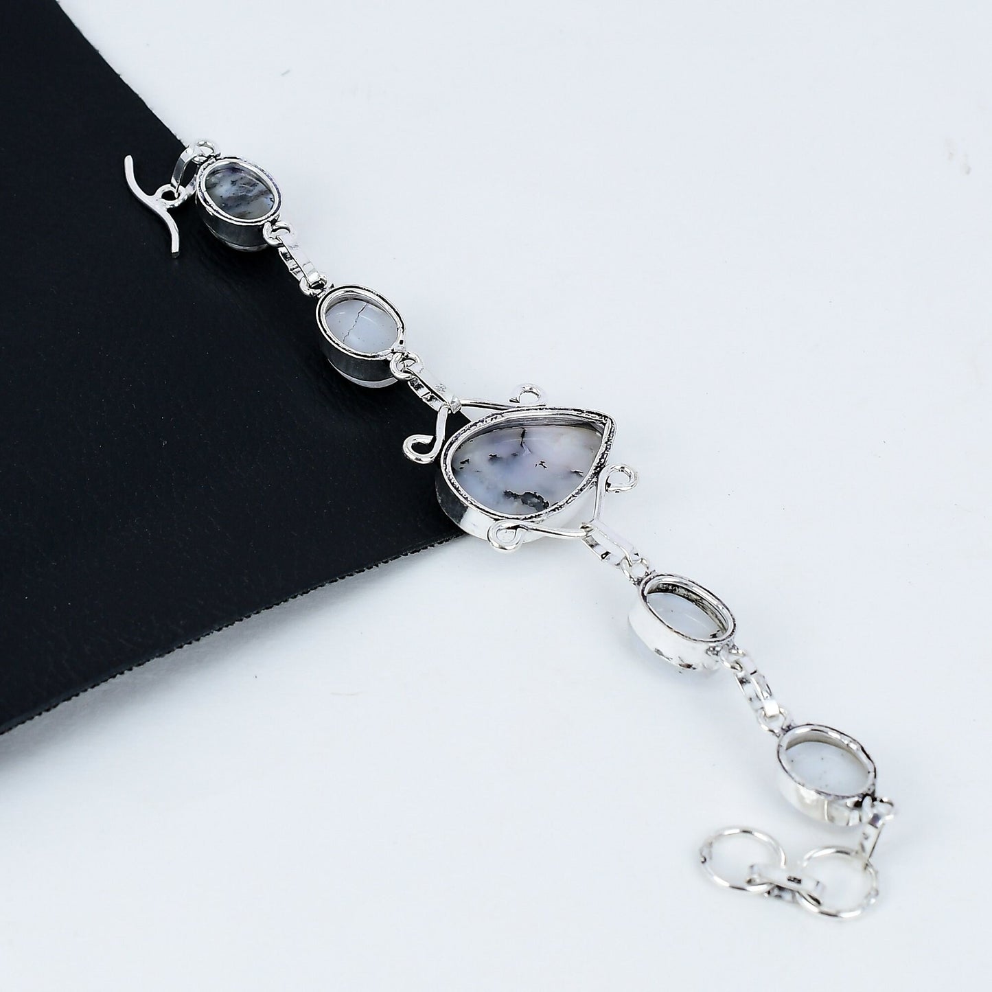 White Dendrite Opal Sterling Silver Bracelet