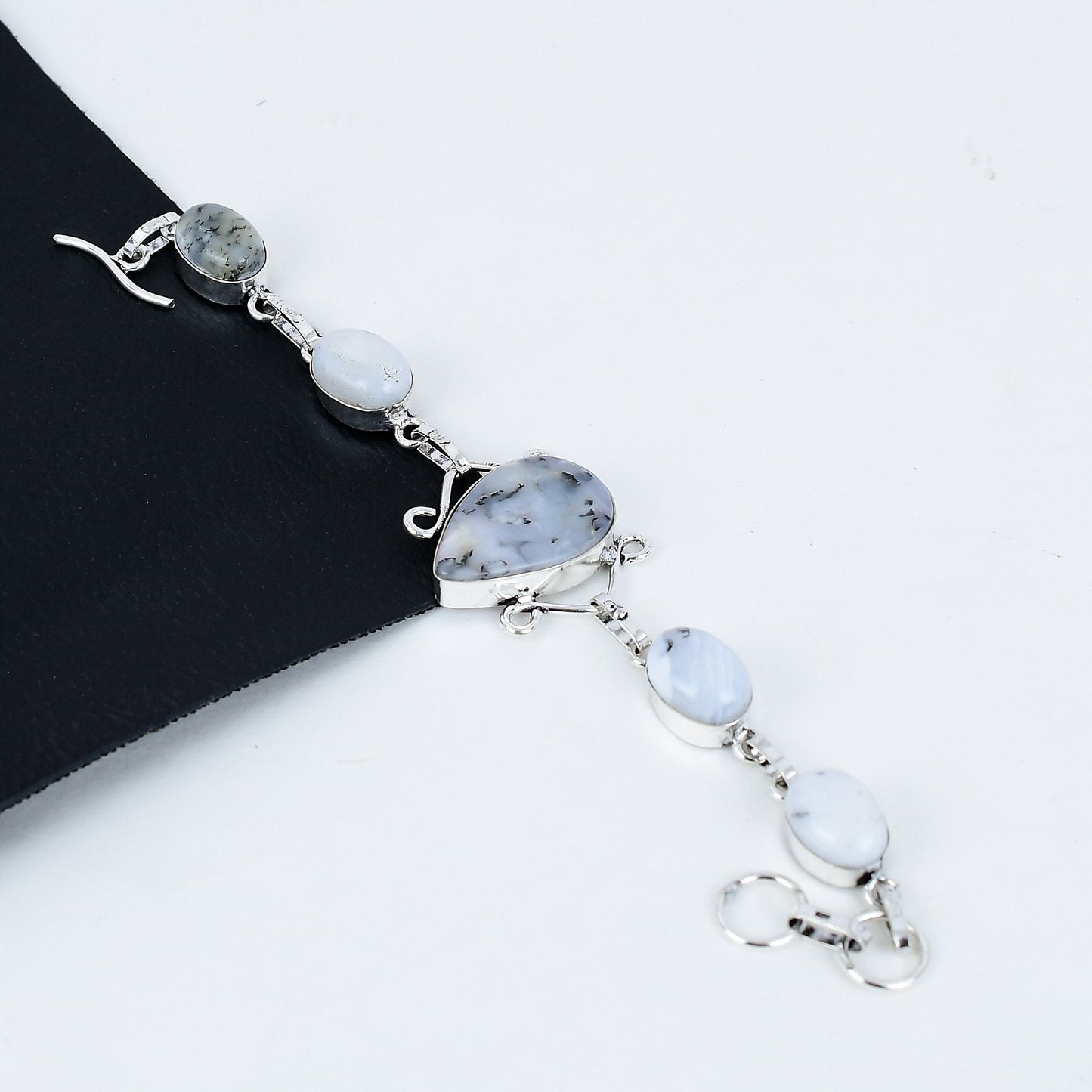 White Dendrite Opal Sterling Silver Bracelet