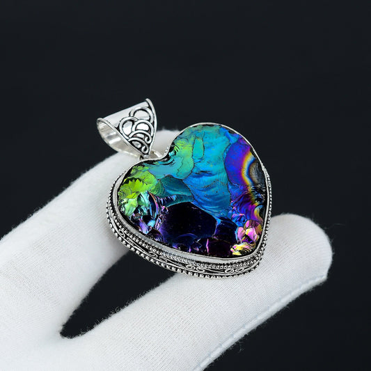 Peacock Aura Druzy Heart Pendant