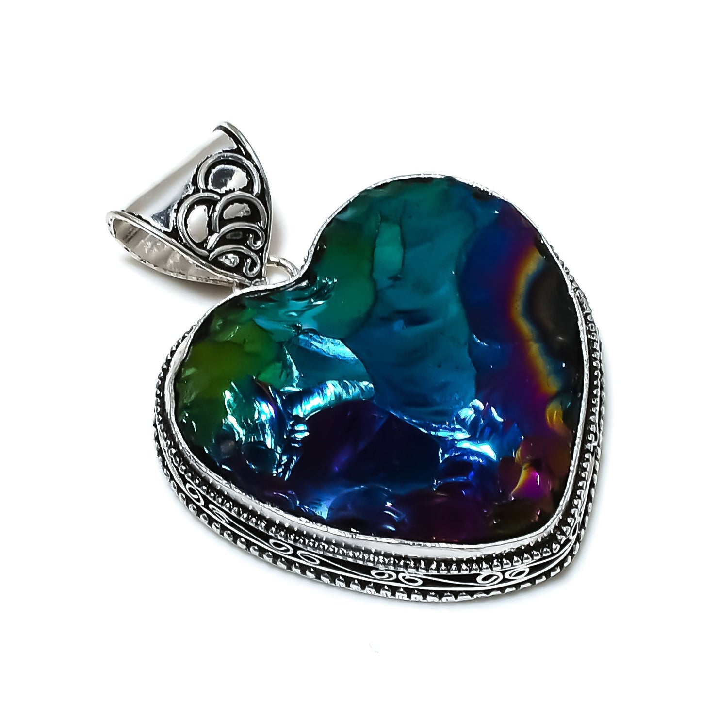 Peacock Aura Druzy Heart Pendant
