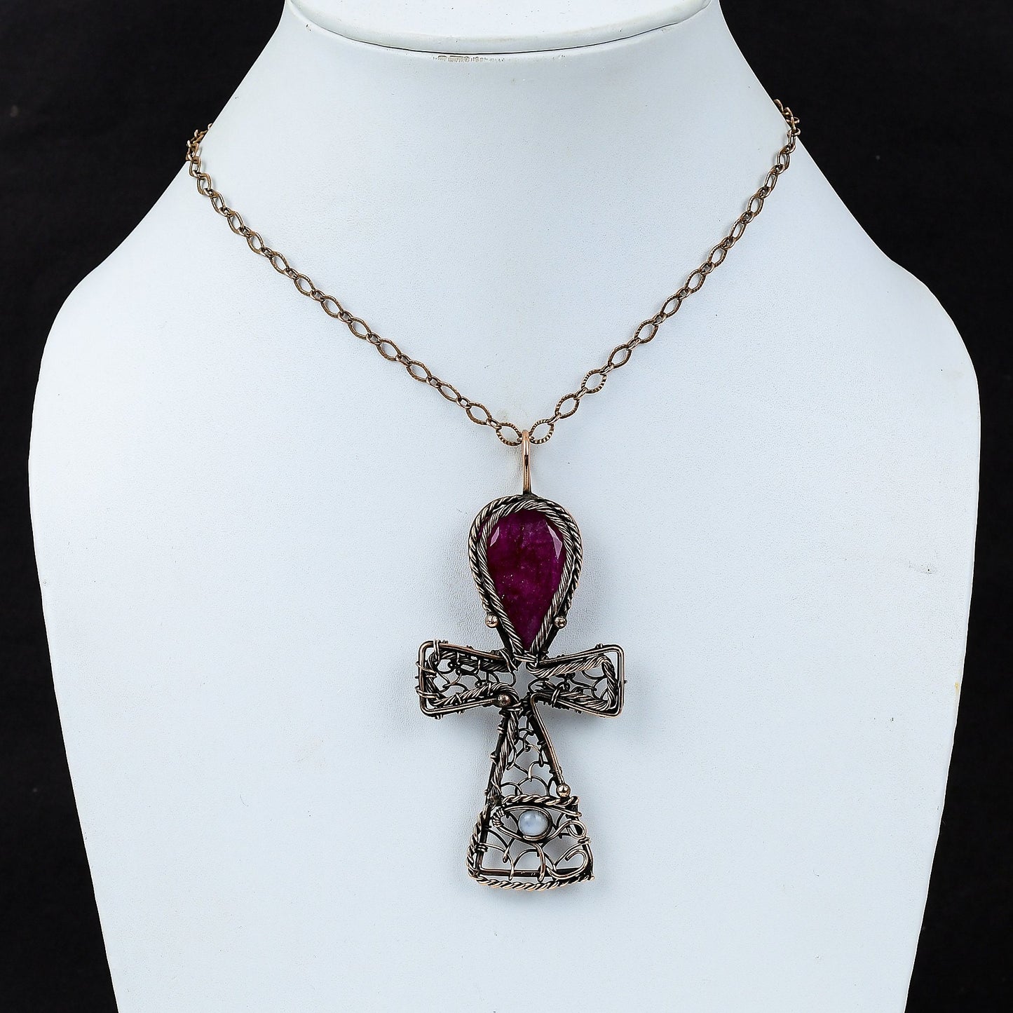Red Ruby Gemstone Ankh Pendant