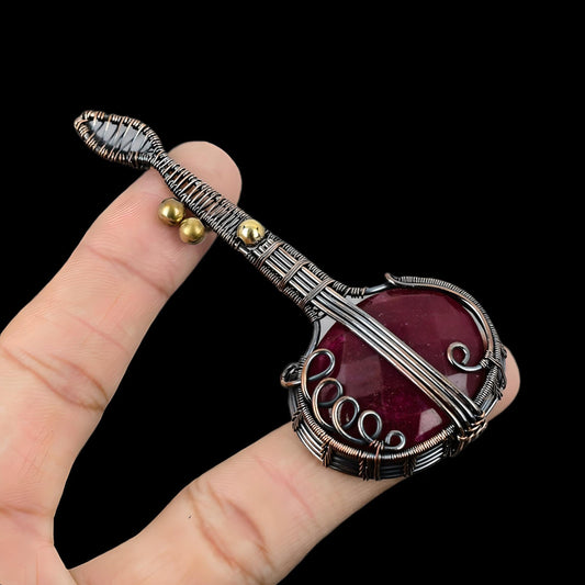 Kashmir Red Ruby Gemstone Guitar Pendant