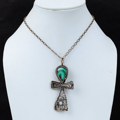 Green Malachite Gemstone Ankh Pendant