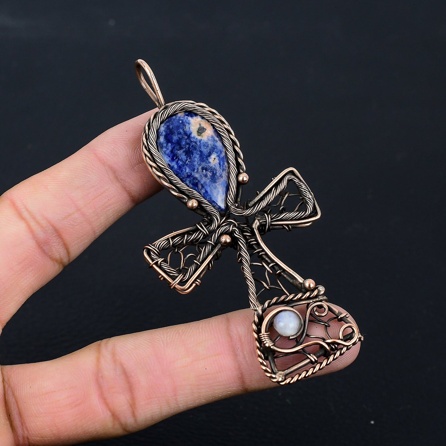 Blue Sodalite Gemstone Ankh Pendant