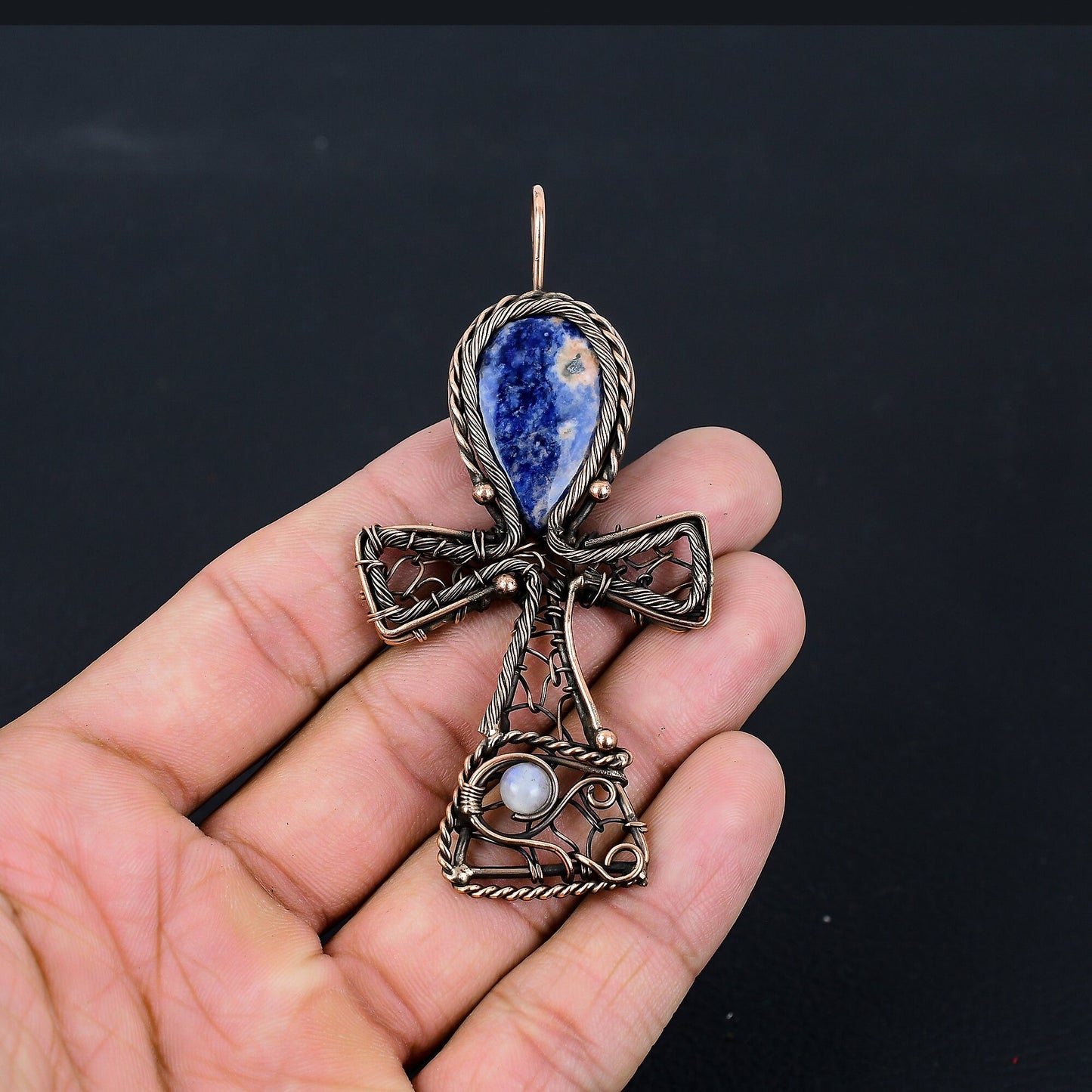 Blue Sodalite Gemstone Ankh Pendant