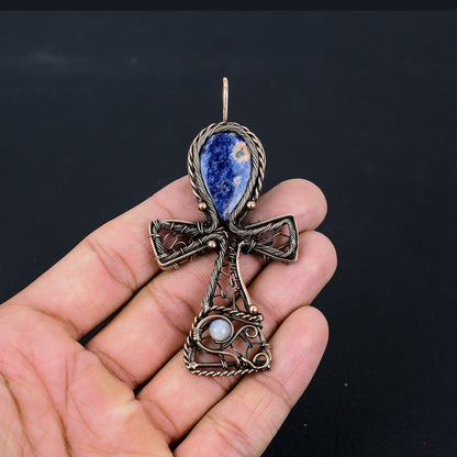 Blue Sodalite Gemstone Ankh Pendant