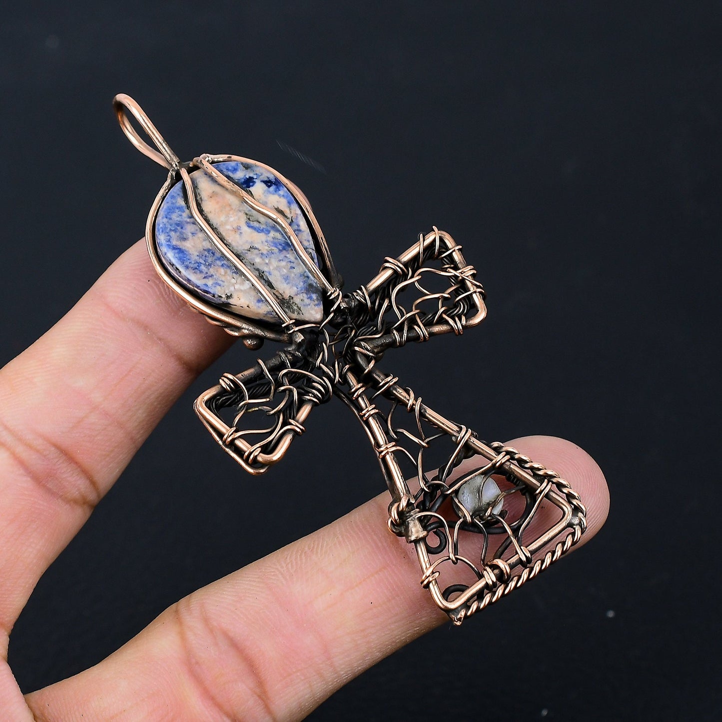 Blue Sodalite Gemstone Ankh Pendant