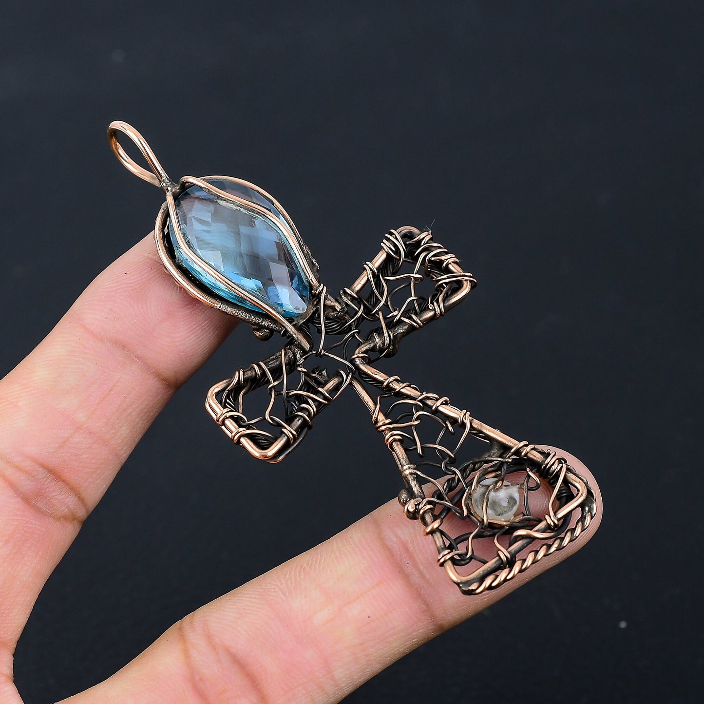Blue Topaz Gemstone Ankh Pendant