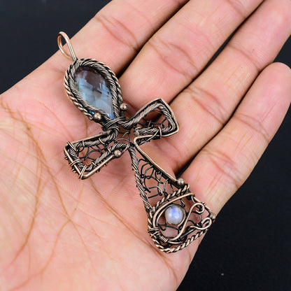 Blue Topaz Gemstone Ankh Pendant