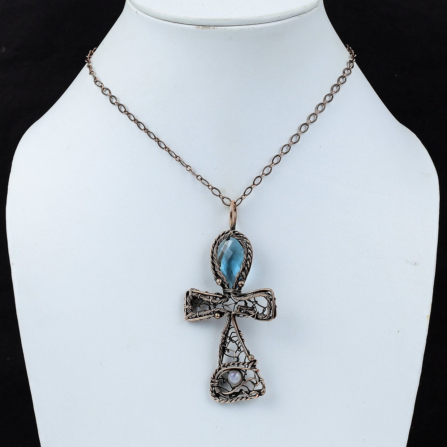 Blue Topaz Gemstone Ankh Pendant