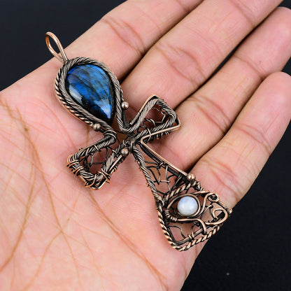 Blue Labradorite Gemstone Ankh Pendant