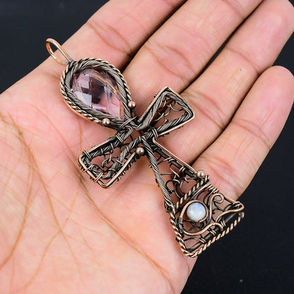 Pink Kunzite Gemstone Ankh Pendant