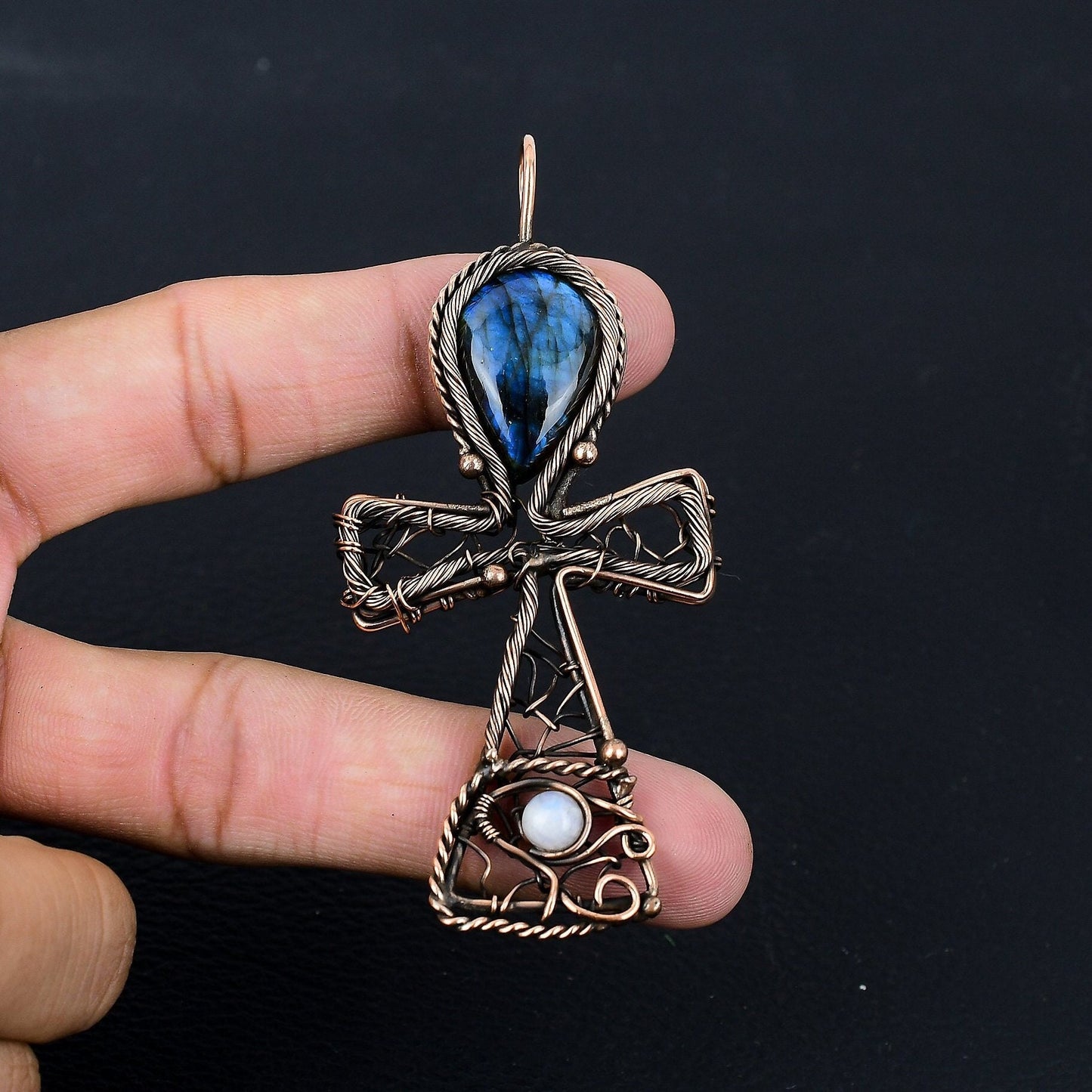 Blue Labradorite Gemstone Ankh Pendant
