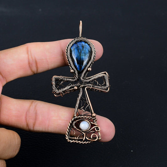 Blue Labradorite Gemstone Ankh Pendant