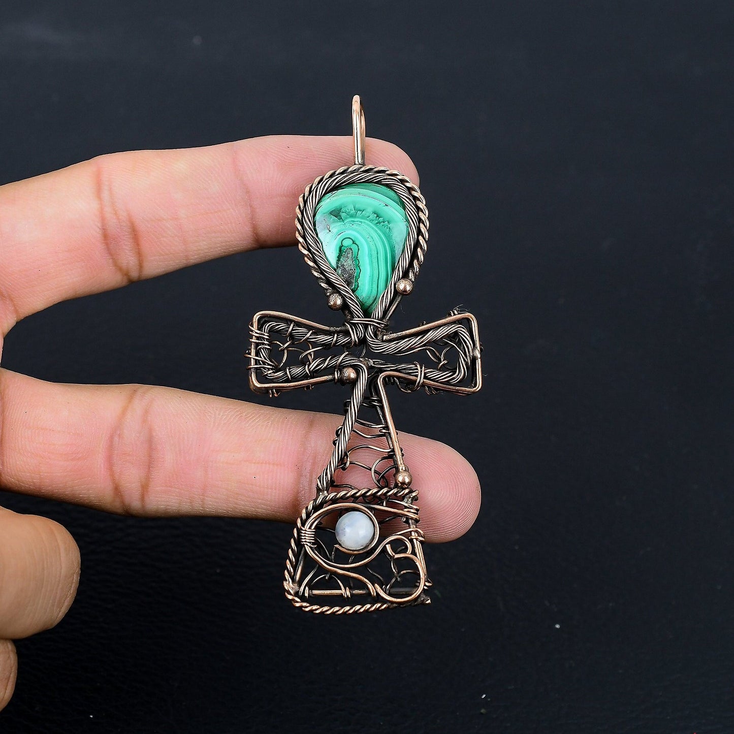 Green Malachite Gemstone Ankh Pendant