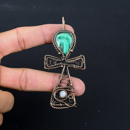 Green Malachite Gemstone Ankh Pendant