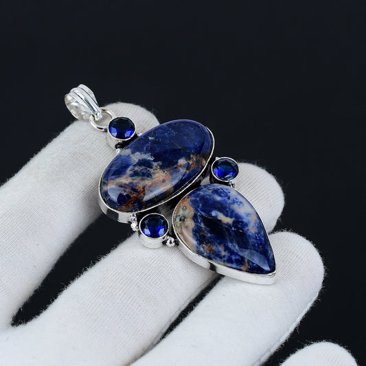Blue Sodalite & London Blue Topaz Gemstone Pendant