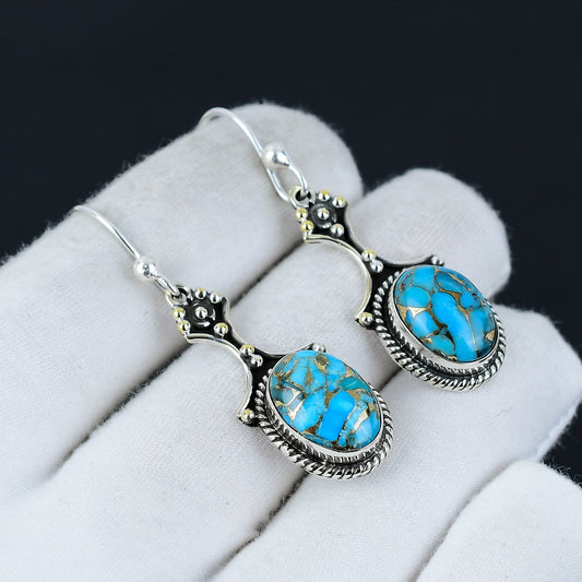 Blue Copper Turquoise Gemstone Earrings