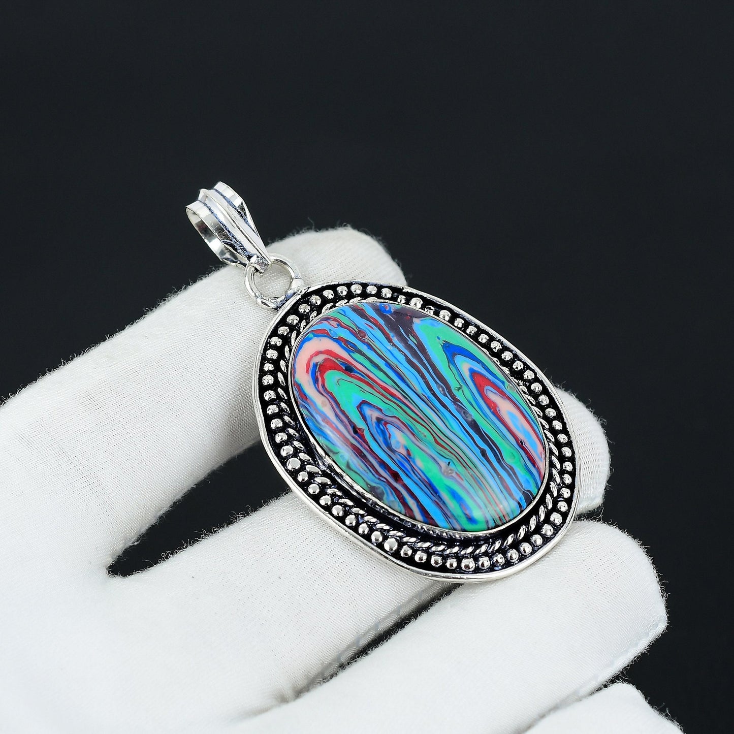 Rainbow Calsilica Gemstone Pendant