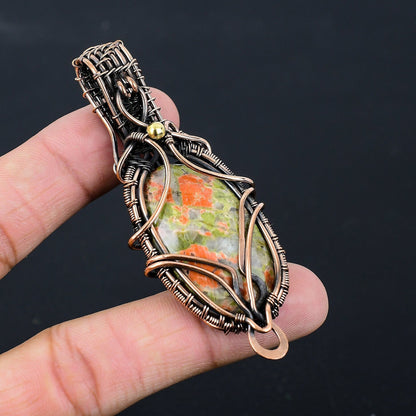 Green Pink Unakite Gemstone Pendant