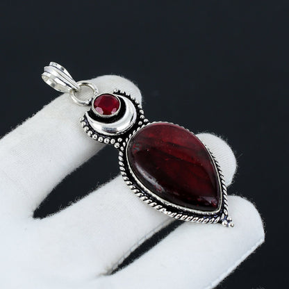 Red Labradorite & Ruby Pendant