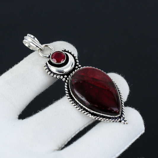 Red Labradorite & Ruby Pendant