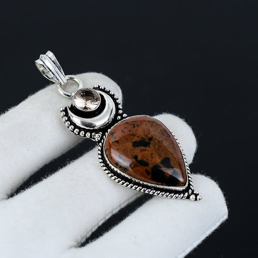 Mahogany Obsidian & Morganite Pendant