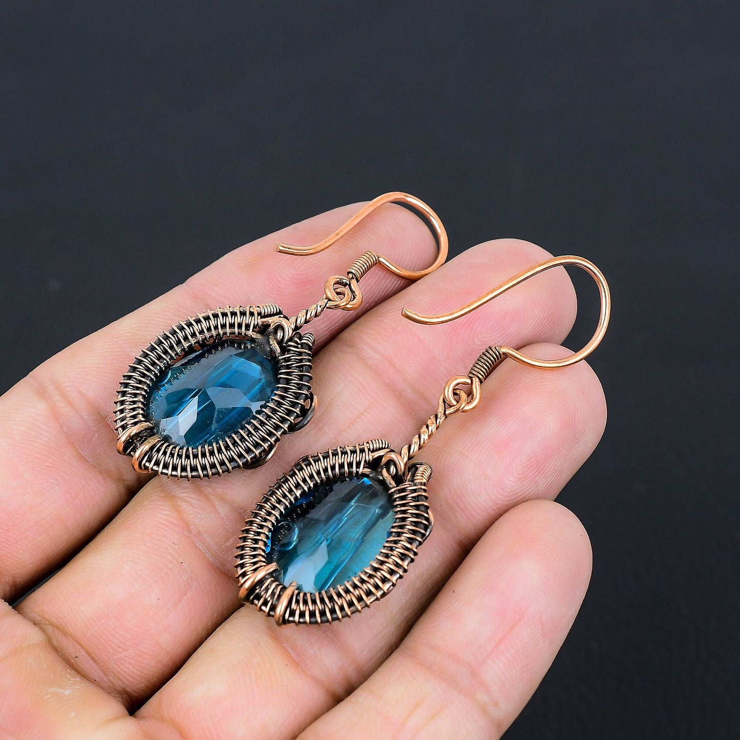 Blue Topaz Gemstone Dangle Earrings