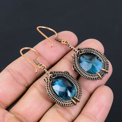 Blue Topaz Gemstone Dangle Earrings
