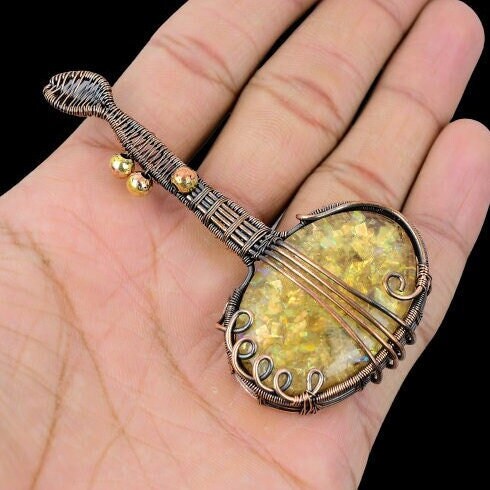 Copper Ethiopian Opal Gemstone Guitar Pendant