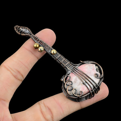 Pink Rhodochrosite Gemstone Guitar Pendant